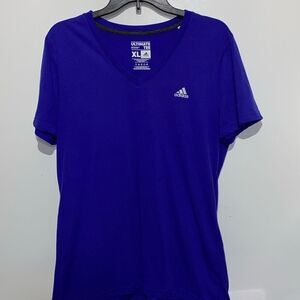 Adidas Women's Blue Climalite V-Neck Short Sleeve Ultimate Tee Size XL